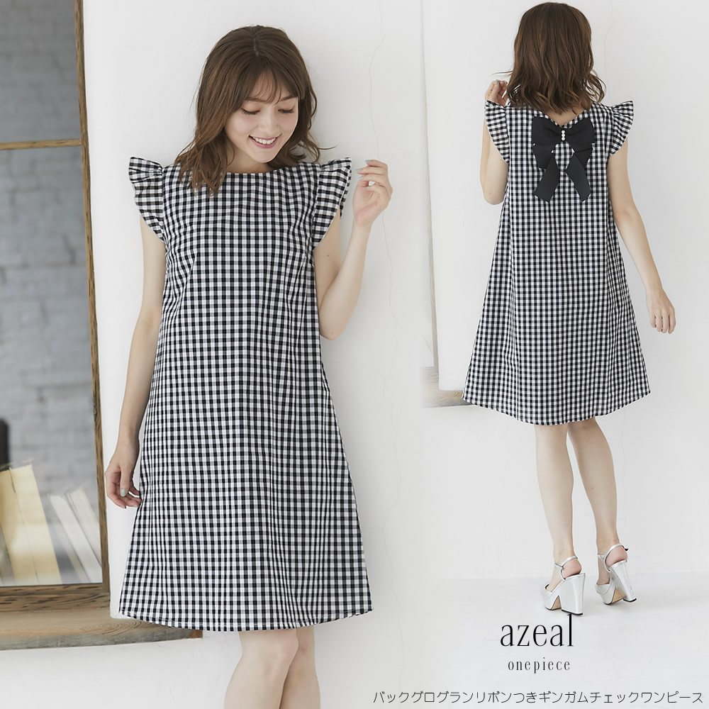 バックグログランリボンつきギンガムチェックワンピース 【azeal　アゼール】 tocco closet(トッコクローゼト) Collection スペシャルプライス ＊SALE品につき返品/交換/キャンセル/配送日指定不可/ラッピング不可