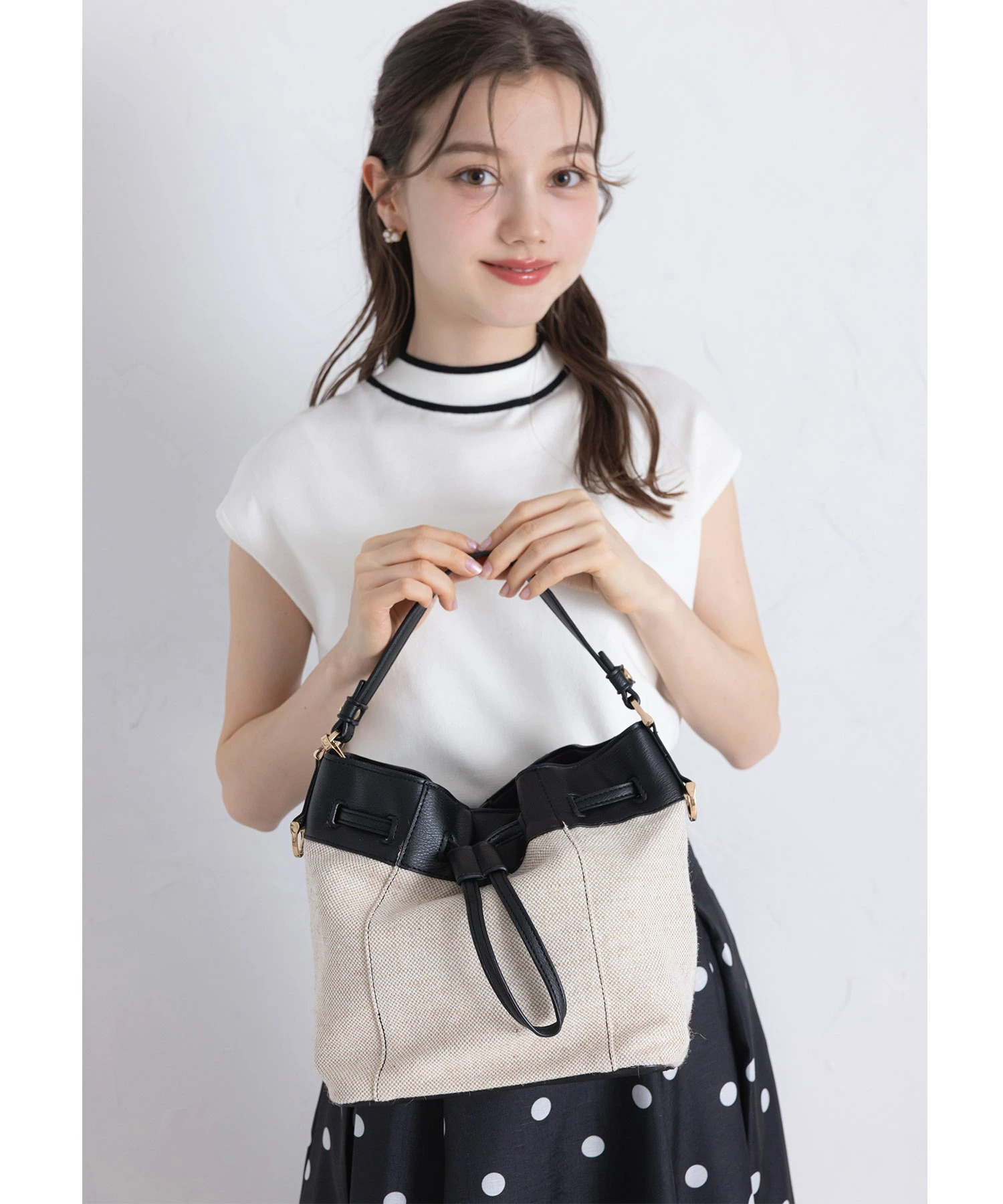 ２ＷＡＹショルダー付き綿麻素材ドロストバッグ【estelin エステリン】 tocco closet(トッコクローゼット)　※セレクトアイテム