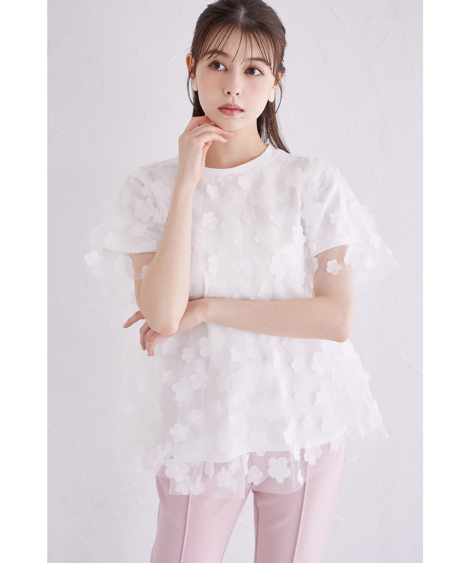シアーフラワーモチーフカットプルオーバー 6月26日(木)再販決定☆【fadina ファディナ】 tocco closet(トッコクローゼット)　※少量の在庫確保による再販売の為、交換は出来かねる場合がございます。予めご了承ください。