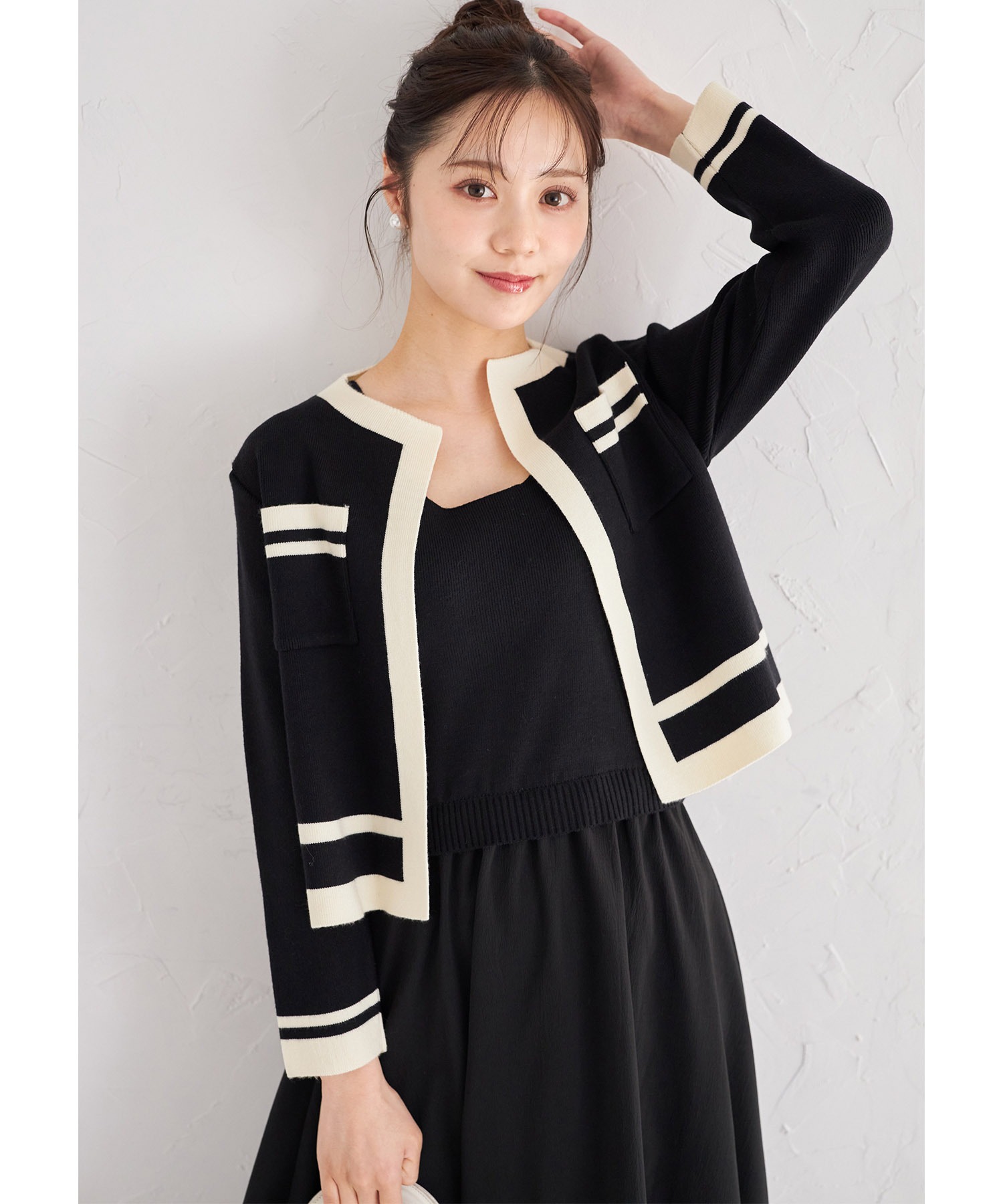 バイカラーニットカーディガン×ドッキングニットワンピースセットアップ【faelette フェレッテ】 tocco closet(トッコクローゼット)