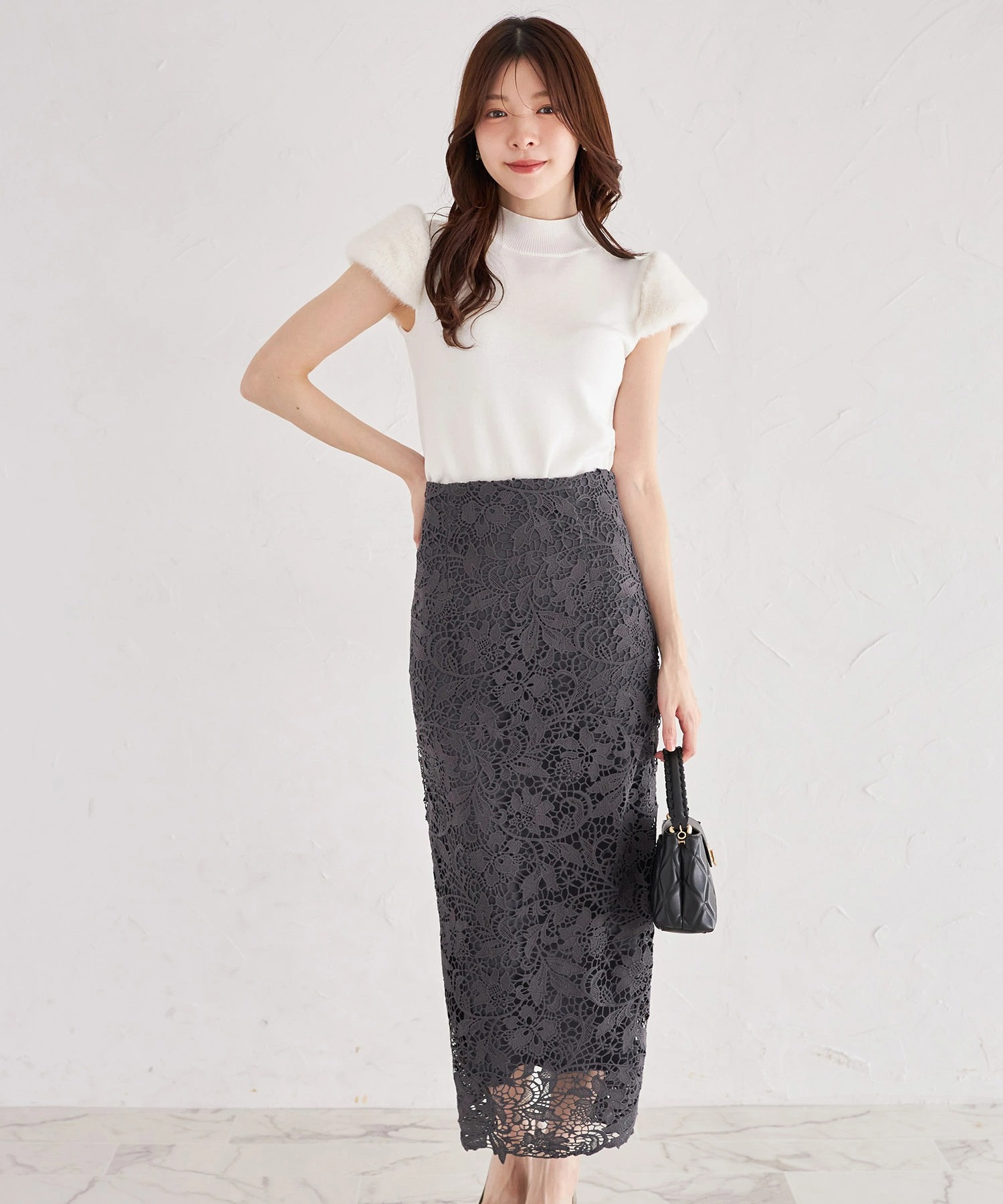 フラワーモチーフレースタイトスカート 10月7日(火)再販決定☆【glinora グリノラ】 tocco closet ≪Work Style≫ ※ブルー、ネイビー、イエローの入荷はありません