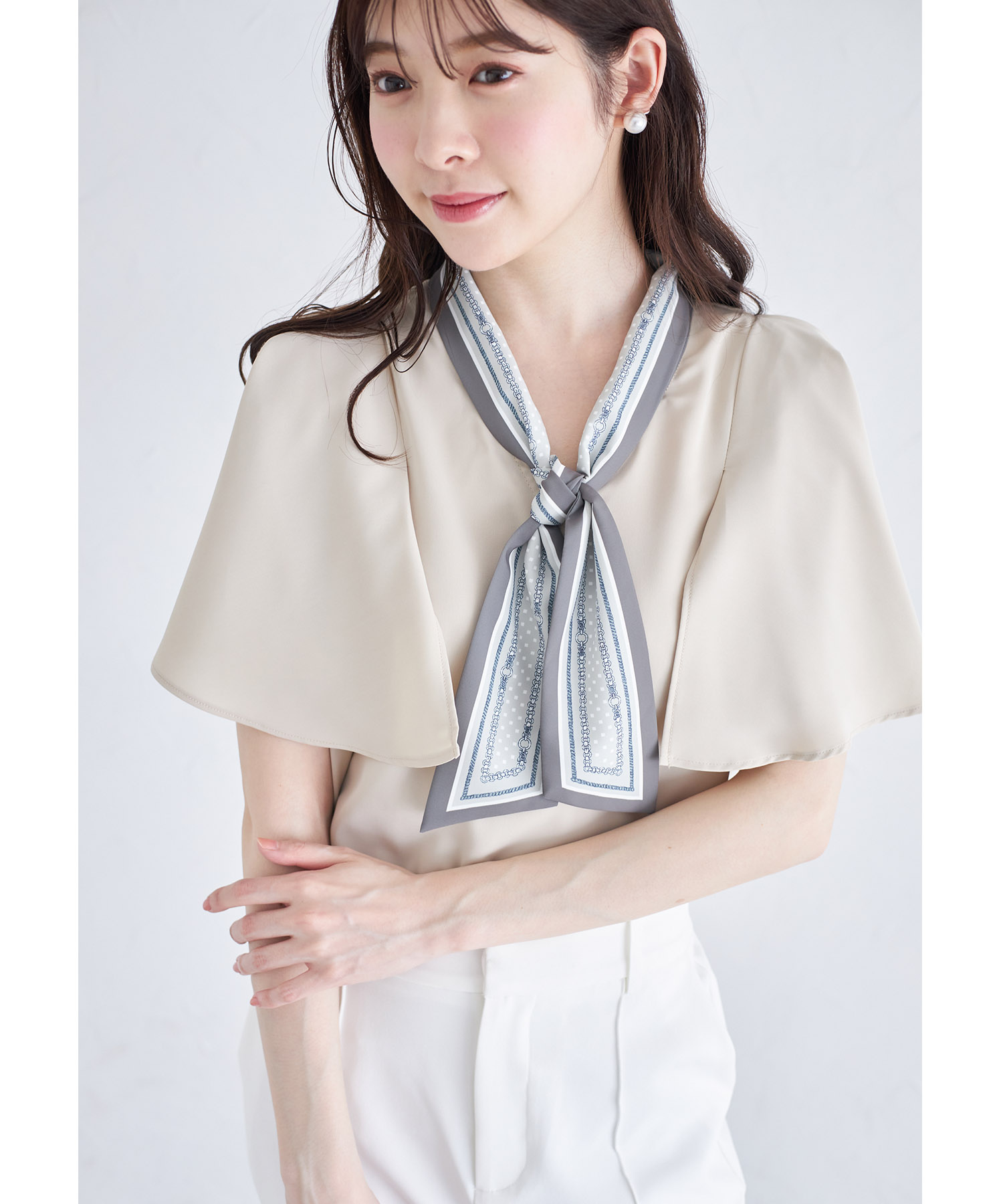 ベネシャンプリントスカーフボウタイブラウス【guerite ガーレット】 tocco closet(トッコクローゼット)