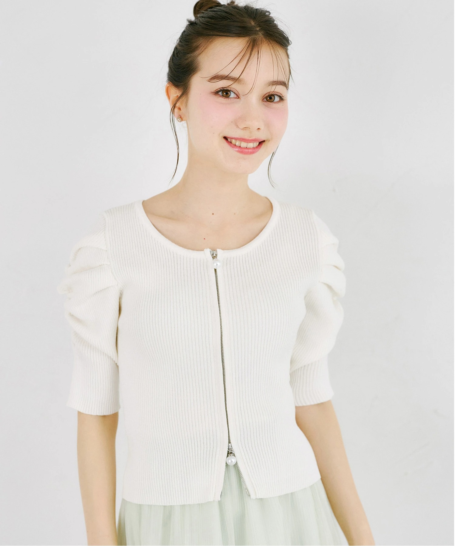 パワーショルダーラメリブニットジップカーディガン tocco closet(トッコクローゼット)