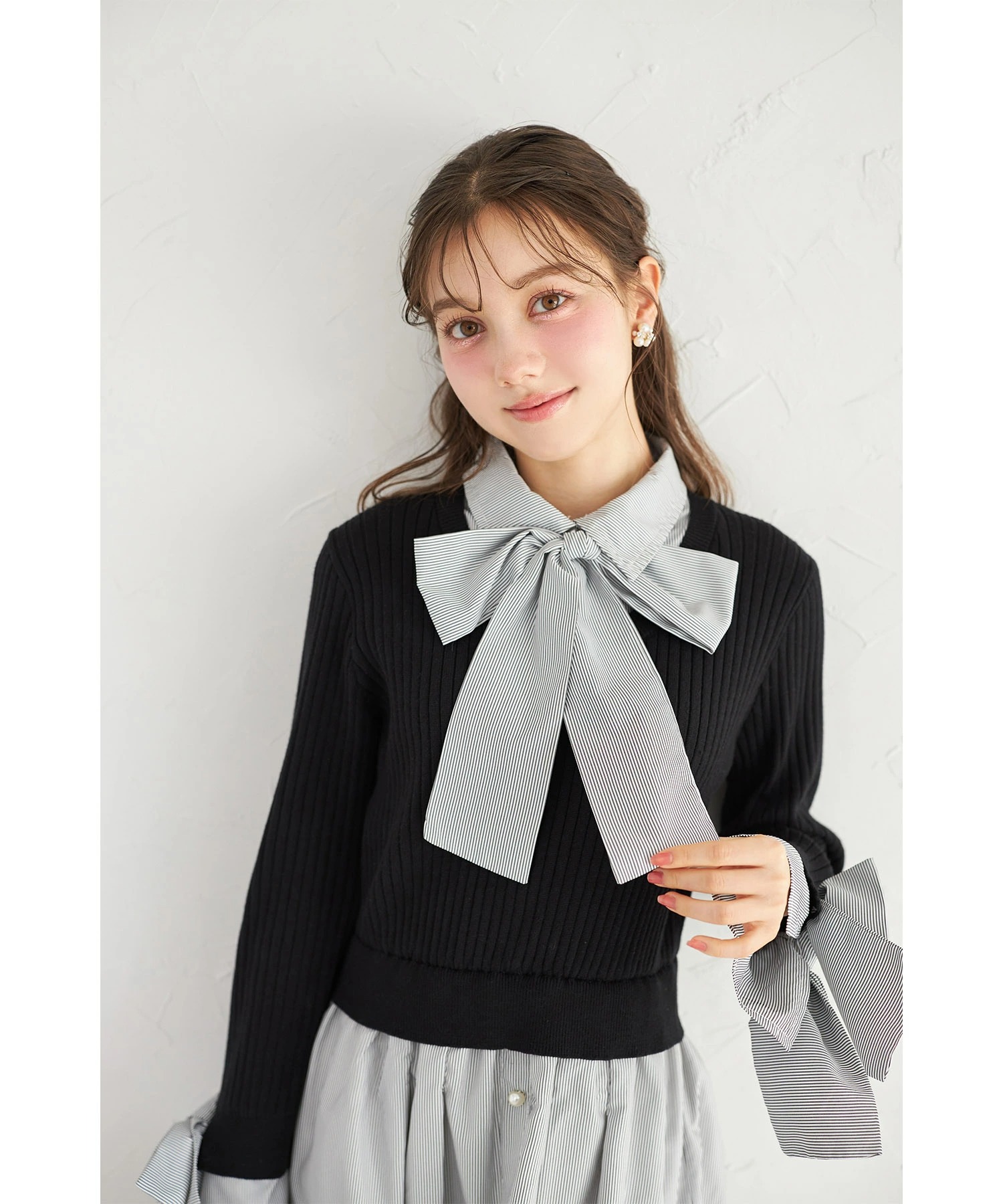 ２ＷＡＹボウタイリボン付きニットドッキングシャツワンピースtocco closet(トッコクローゼット)《RibbonCollection》