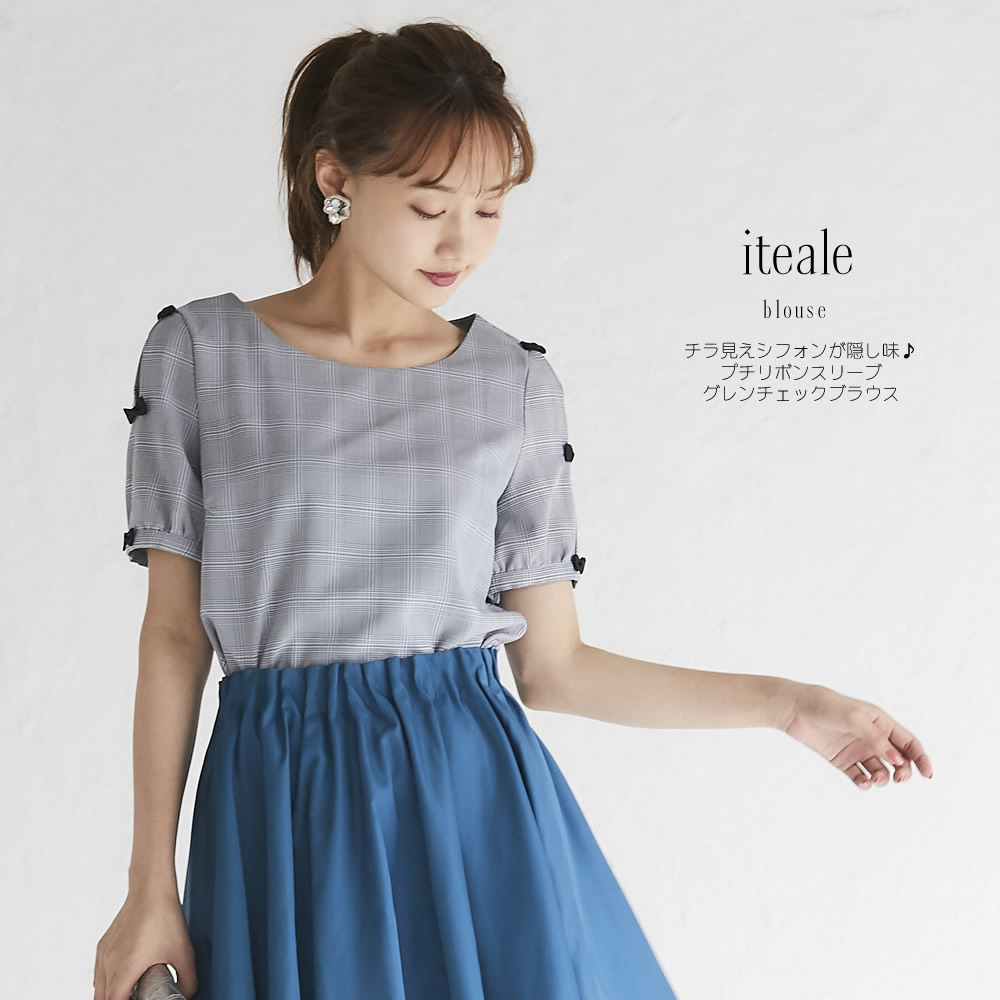 チラ見えシフォンが隠し味♪プチリボンスリーブグレンチェックブラウス 【iteale　イテアル】 tocco closet(トッコクローゼット) Collection