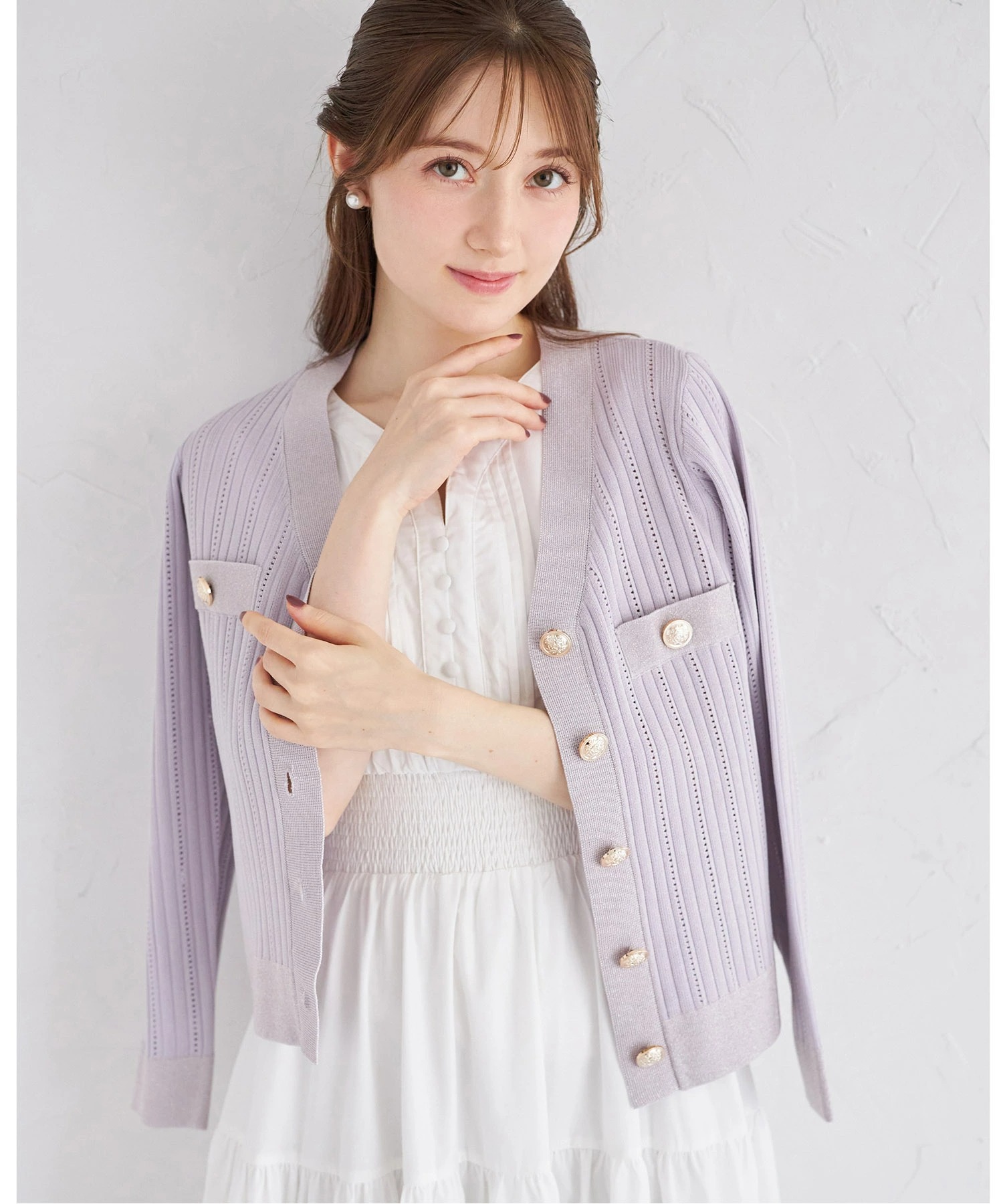 透かし編み切り替えラメニットカーディガン【jelsa ジェルサ】 tocco closet(トッコクローゼット) ＊スペシャルプライス品につき返品/キャンセル/配送日指定不可/ラッピング不可/少量在庫のセールの為交換は出来かねる場合がございます。