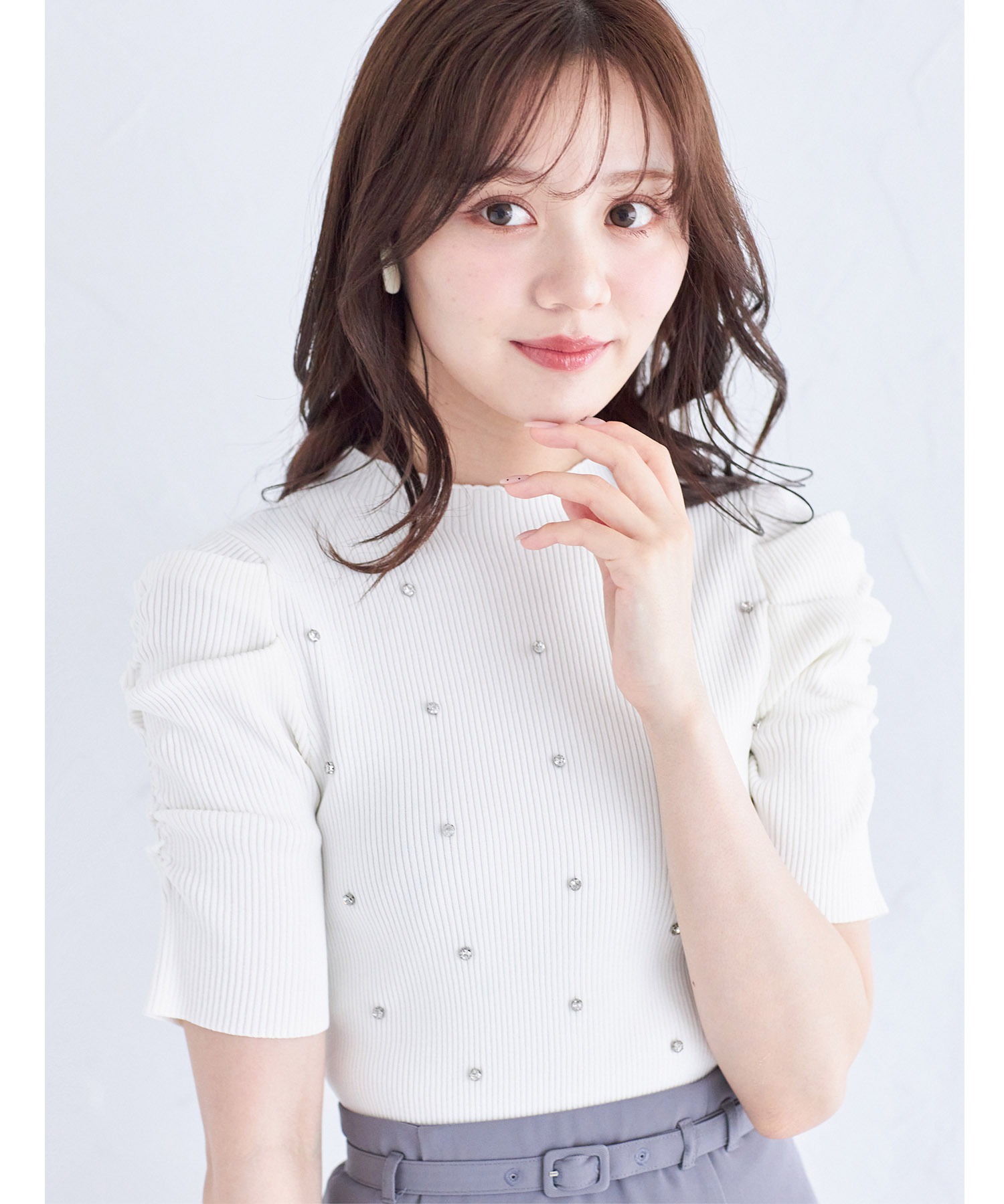 クリアビジュー付きパワーショルダーリブニットプルオーバー 7月29日(月)再販決定☆【lembia レビア】 tocco closet(トッコクローゼット)