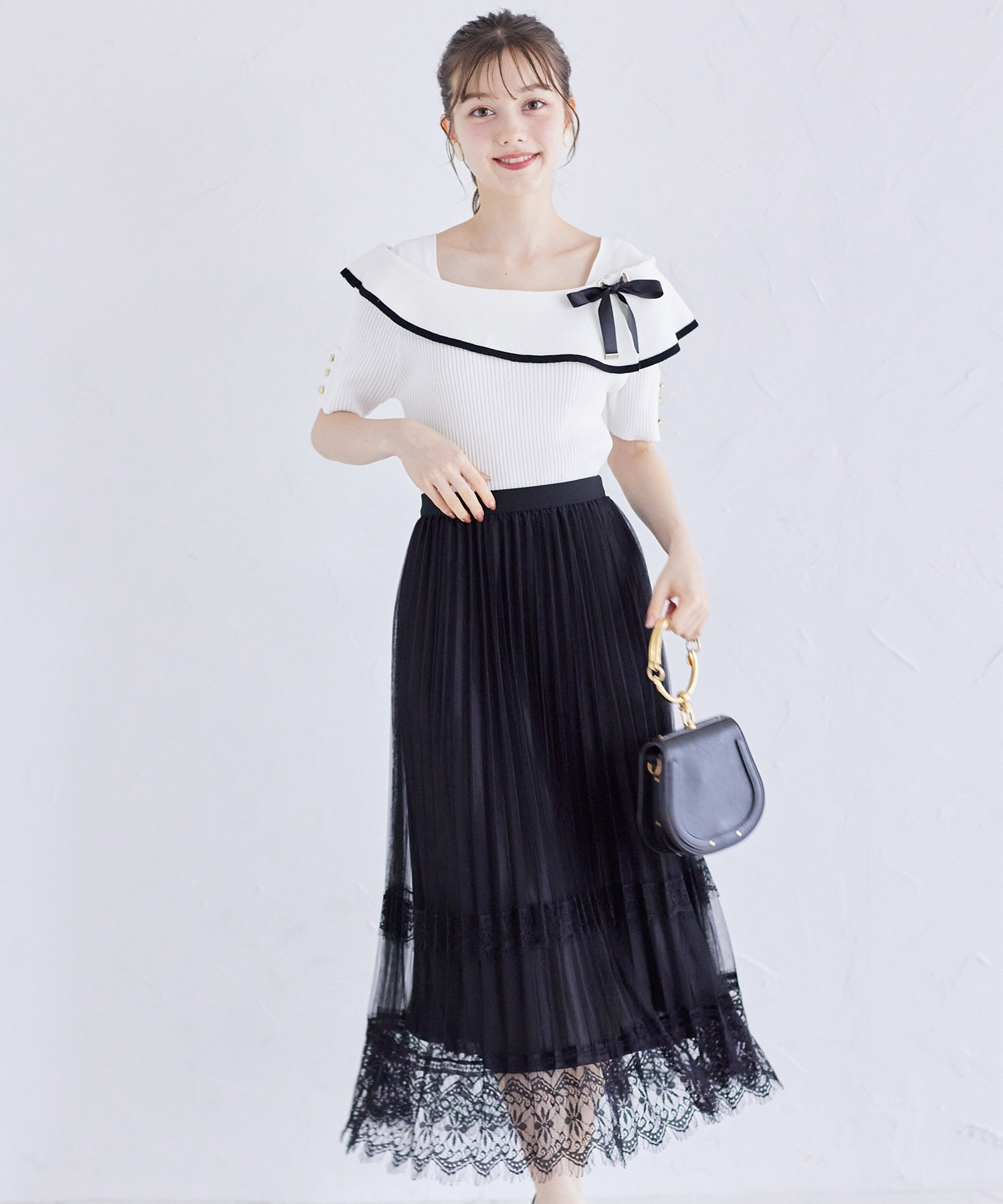 レース付きプリーツチュールフレアスカート【leshin レシン】 tocco closet(トッコクローゼット)　＊スペシャルプライス品につき返品/キャンセル/配送日指定不可/ラッピング不可/少量在庫のセールの為交換は出来かねる場合がございます。