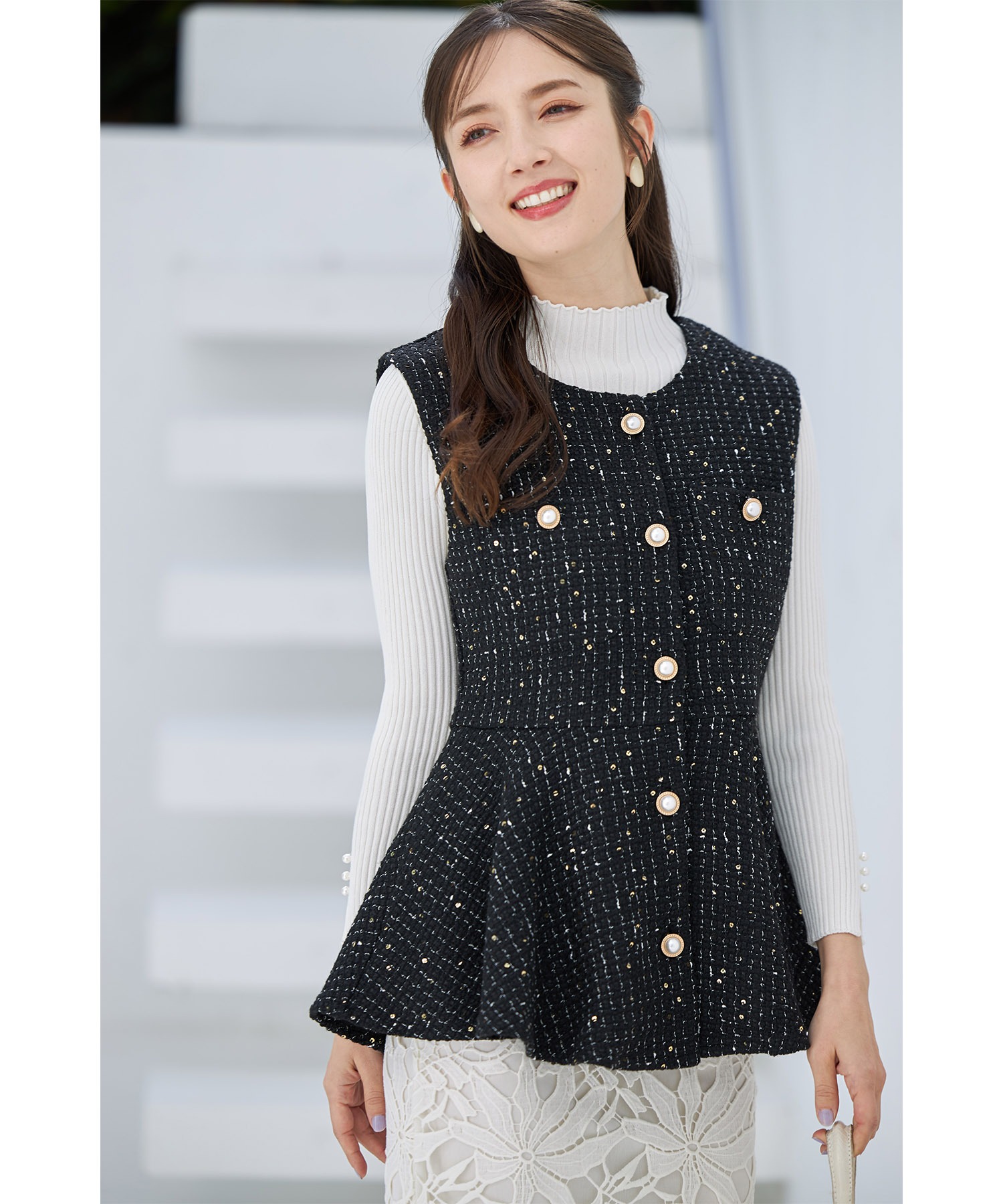ツイードペプラムジレ 8/15(木)オフィシャルサイト限定再販☆【levinas レヴィナス】tocco closet(トッコクローゼット)※少量の在庫確保による再販売の為、交換は出来かねる場合がございます。予めご了承ください。