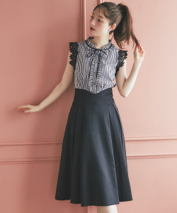バックレースアップハートカットハイウエストタックフレアスカート【meador ミドア】 tocco closet(トッコクローゼット) ※ピンク、グリーンの入荷はありません《SummerBlack2025》