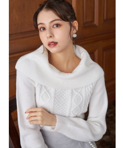 オフタートルネックケーブル編みニットプルオーバー 【sathemy】 tocco closet(トッコクローゼット)《Snow White Collection》《New Color》