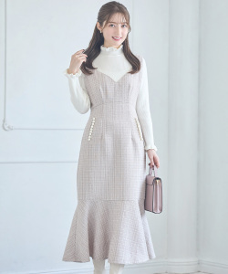 ポケットパール付きマーメイドラインツイードジャンパースカート【maunier】 tocco closet ≪@cherish.myheartさんコラボ≫＊スペシャルプライス品につき返品/キャンセル/配送日指定不可/ラッピング不可/少量在庫のセールの為交換は出来かねる場合がございます。