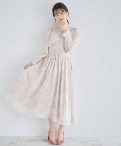 後ろリボン付きニュアンスラインフラワーシャーリングワンピース 【vender ヴェンダー】 tocco closet(トッコクローゼット)≪愛されあざとcollection≫