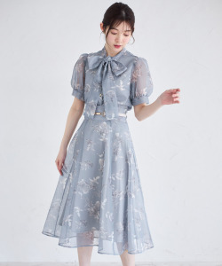 ベルト付きフラワープリントメッシュフレアスカート 7月2日(水)再販決定☆【jercress ジェクリス】tocco closet(トッコクローゼット)　※こちらの商品は上下セットアイテムではございません