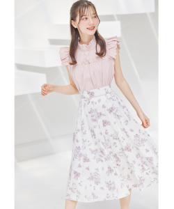 ストロベリー×フラワープリントウエストパイピングフレアスカート【licote リコット】 tocco closet(トッコクローゼット)　＊スペシャルプライス品につき返品/キャンセル/配送日指定不可/ラッピング不可/少量在庫のセールの為交換は出来かねる場合がございます。