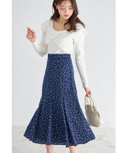 ドットマーメイドフレアスカート【meather ミザー】 tocco closet(トッコクローゼット)　＊スペシャルプライス品につき返品/キャンセル/配送日指定不可/ラッピング不可/少量在庫のセールの為交換は出来かねる場合がございます。