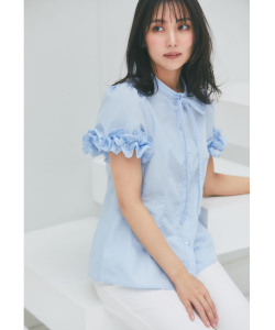 コットンライクホイップフリルボウタイリボンブラウス  5月27日(火)再販☆【lindes リンデス】 tocco closet ※石川恋さんはアイスブルー着用 ※アイスブルー少量の在庫確保による再販売の為、交換は出来かねる場合がございます。予めご了承ください。