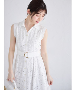 ベルト付き花釦フラワーコットンレースシャツワンピース tocco closet(トッコクローゼット) ＊スペシャルプライス品につき返品/キャンセル/配送日指定不可/ラッピング不可/少量在庫のセールの為交換は出来かねる場合がございます。