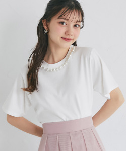 パール付きＴシャツ 7月30日(火)オフィシャルサイト限定再販☆【mophila モフィリア】 tocco closet(トッコクローゼット)≪Pink×Ribbon≫※少量の在庫確保による再販売の為、交換は出来かねる場合がございます。予めご了承ください。