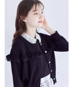 クリアビジュー釦チュール×フリルカーディガン【shasty シャスティ】 tocco closet ＊スペシャルプライス品につき返品/キャンセル/配送日指定不可/ラッピング不可/少量在庫のセールの為交換は出来かねる場合がございます。