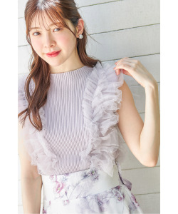 チュールフリル付きリブニットプルオーバー  6月29日(日)再販決定☆【talerien タレリン】tocco closet(トッコクローゼット)