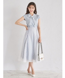 バックレースアップライン入りシアードットフレアスカート【sanule サニュール】 tocco closet(トッコクローゼット)　＊スペシャルプライス品につき返品/キャンセル/配送日指定不可/ラッピング不可/少量在庫のセールの為交換は出来かねる場合がございます。