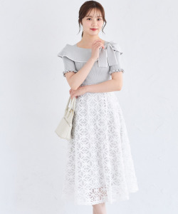 リボンテープ刺繍フラワーフレアスカート【melove メローヴ】 tocco closet(トッコクローゼット) ＊スペシャルプライス品につき返品/キャンセル/配送日指定不可/ラッピング不可/少量在庫のセールの為交換は出来かねる場合がございます。