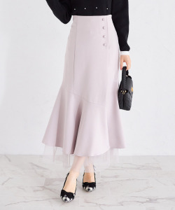 【Ｓ・Ｍサイズ展開】裾チュール付き飾り釦装飾マーメイドスカート【lioroa】 tocco closet(トッコクローゼット)＊スペシャルプライス品につき返品/キャンセル/配送日指定不可/ラッピング不可/少量在庫のセールの為交換は出来かねる場合がございます。