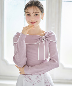 配色ライン入りリボンカラーニットプルオーバー 9月16日(火)オフィシャルサイト限定ピンク再販☆【mestelle メステル】 tocco closet(トッコクローゼット)　《Knit Collection》※少量の在庫確保による再販売の為、交換は出来かねる場合がございます。予めご了承ください。