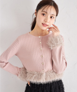 ふわふわファー付きスパンコール入りリブニットカーディガン【syrintha シリンザ】 tocco closet ＊スペシャルプライス品につき返品/キャンセル/配送日指定不可/ラッピング不可/少量在庫のセールの為交換は出来かねる場合がございます。