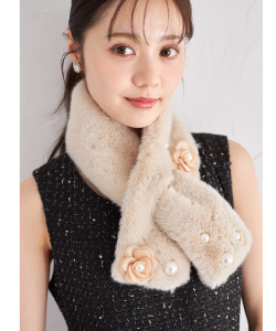 パール＆フラワー付きファーティペット【sirabelle シラベリ】 tocco closet(トッコクローゼット)　《Chris tmas Gift 2024》 ※セレクトアイテム