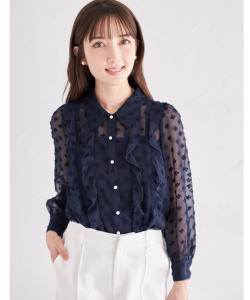 パール釦フラワードットシアーフリルブラウス 【novaria ノヴァリア】 《tocco closet luxe》＊スペシャルプライス品につき返品/キャンセル/配送日指定不可/ラッピング不可/少量在庫のセールの為交換は出来かねる場合がございます。