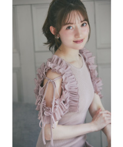 リボン付きシフォンプリーツフリル切り替えリブニットワンピース  tocco closet(トッコクローゼット)