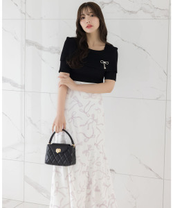 バックレースアップリボンプリントマーメイドスカート  6月25日(水)ピンク再販決定☆【bellina ベリーナ】 tocco closet《RibbonCollection》※えみ姉さんはピンク着用※少量の在庫確保による再販売の為、交換は出来かねる場合がございます。予めご了承ください。