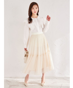 ドットチュールフリルティアードフレアスカート【elveryn エルベリン】tocco closet(トッコクローゼット)《春めくColor》＊スペシャルプライス品につき返品/キャンセル/配送日指定不可/ラッピング不可/少量在庫のセールの為交換は出来かねる場合がございます。