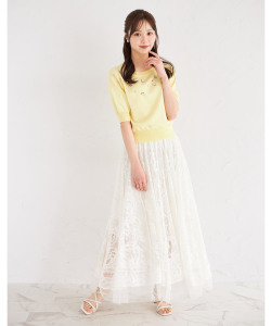 裾ビーズ付きレース×チュールフレアスカート 【melowyn】 tocco closet(トッコクローゼット)＊スペシャルプライス品につき返品/キャンセル/配送日指定不可/ラッピング不可/少量在庫のセールの為交換は出来かねる場合がございます。