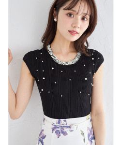 パール付きフレンチスリーブリブニットプルオーバー【carlita カリータ】 tocco closet(トッコクローゼット)※少量の在庫確保による再販売の為、交換は出来かねる場合がございます。予めご了承ください。