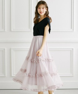 ティアードフリルラメシアーフレアスカート 4月11日(土)グレイッシュピンク、アイスブルー再販☆ tocco closet(トッコクローゼット)