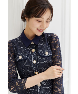 襟付き多種パールビジュー釦レースタイトワンピース 12月15日(月)再販決定☆ 【aciolina アシオリナ】 tocco closet(トッコクローゼット)《DressCollection》