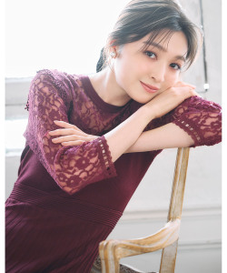 レースドッキングニットプリーツワンピース 10月19日(日)再販決定☆【lorabe ロラーベ】 tocco closet(トッコクローゼット)　※上西星来さん＆新希咲乃さんはバーガンディー着用