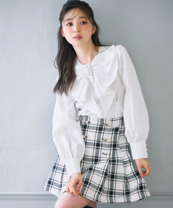 インナーパンツ付きゴールド釦チェックミニスカート 10月19日(日)再販決定☆【siolety シオレティ】 tocco closet(トッコクローゼット)※上西星来さんはアイボリー着用