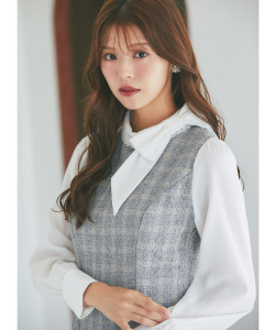 サイドリボン付きツイードドッキングミニワンピース【mellote メロート】tocco closet(トッコクローゼット) ＊スペシャルプライス品につき返品/キャンセル/配送日指定不可/ラッピング不可/少量在庫のセールの為交換は出来かねる場合がございます。