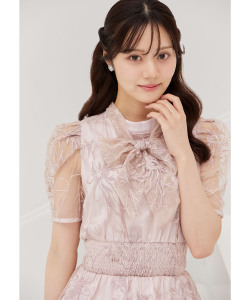 ２ＷＡＹボウタイリボン付きチュール刺繍ウエストシャーリングワンピース 10月19日(日)再販決定☆【rafina リフィーナ】 tocco closet(トッコクローゼット)　《DressCollection》