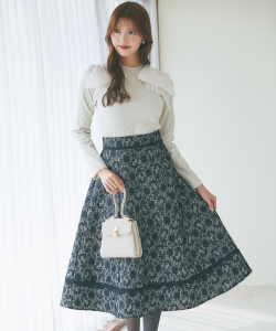 12月再販予定！入荷連絡受付中☆レースボンディングツイードフレアスカート【aceline アセリン】 tocco closet(トッコクローゼット)《Lady in winter bloom》※鈴木ゆうかさんはブラック着用