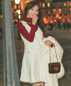 後ろリボン付き裾ベロアラインツイードジャンパースカート tocco closet ＊スペシャルプライス品につき返品/キャンセル/配送日指定不可/ラッピング不可/少量在庫のセールの為交換は出来かねる場合がございます。