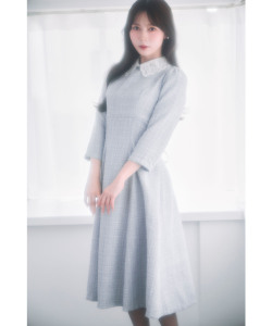 ビジュー×立体モチーフ付きオーガンジーフラワーレース襟ツイードワンピース tocco closet(トッコクローゼット)※水瀬さららさんはアイスブルー着用※ピンクは新宿ルミネエスト店＆オフィシャルサイト限定