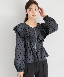 ドットフロッキードロストペプラムブルゾン tocco closet(トッコクローゼット)　※オフィシャルサイト限定