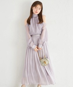 リボン付きシアーブラウス×シアーフレアスカートセットアップ tocco closet(トッコクローゼット)※オフィシャルサイト限定