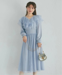 ラッフルフリル付きパール装飾ラメチュールワンピース  tocco closet(トッコクローゼット)   ＊スペシャルプライス品につき返品/キャンセル/配送日指定不可/ラッピング不可/少量在庫のセールの為交換は出来かねる場合がございます。