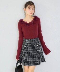 インナーパンツ付きパール飾り釦ラメループツイードミニスカートtocco closet ＊スペシャルプライス品につき返品/キャンセル/配送日指定不可/ラッピング不可/少量在庫のセールの為交換は出来かねる場合がございます。